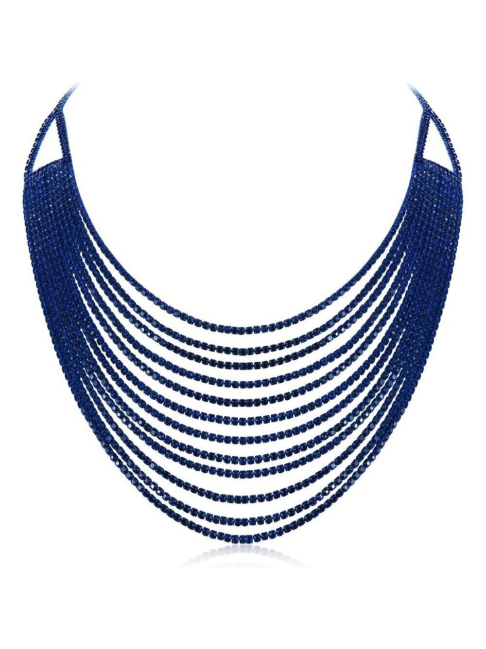 🆕 Women Blue Multi Layered Chunky Collar Necklace Glitter Rhinestone Jewelry